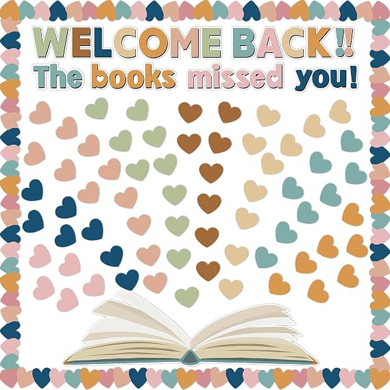 Heart Reading Bulletin Board Sets Welcome Back to School Bulletin Board Decorations Boho Classroom Heart Border Cutouts Decor Reading Corner Decor for Elementary Classroom Library Wall Home