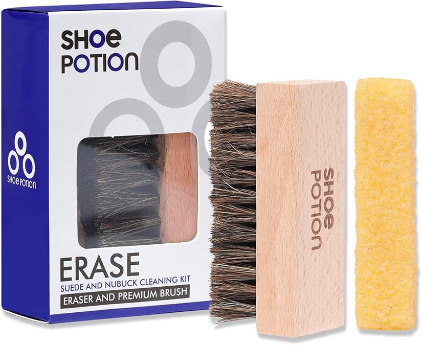 Suede Cleaner Kit - Ideal for Cleaning Suede and Nubuck Shoes and Boots - Brush Made with Premium Soft Horse Hair + Rubber Eraser