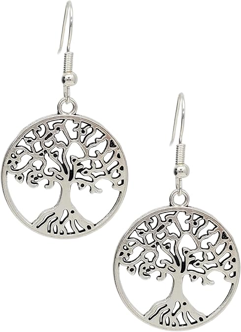 Tree of Life Antique Silver Charm Earrings for Women | Handmade, Family Roots, Spiritual Growth, Everyday Minimal Dangle Jewelry