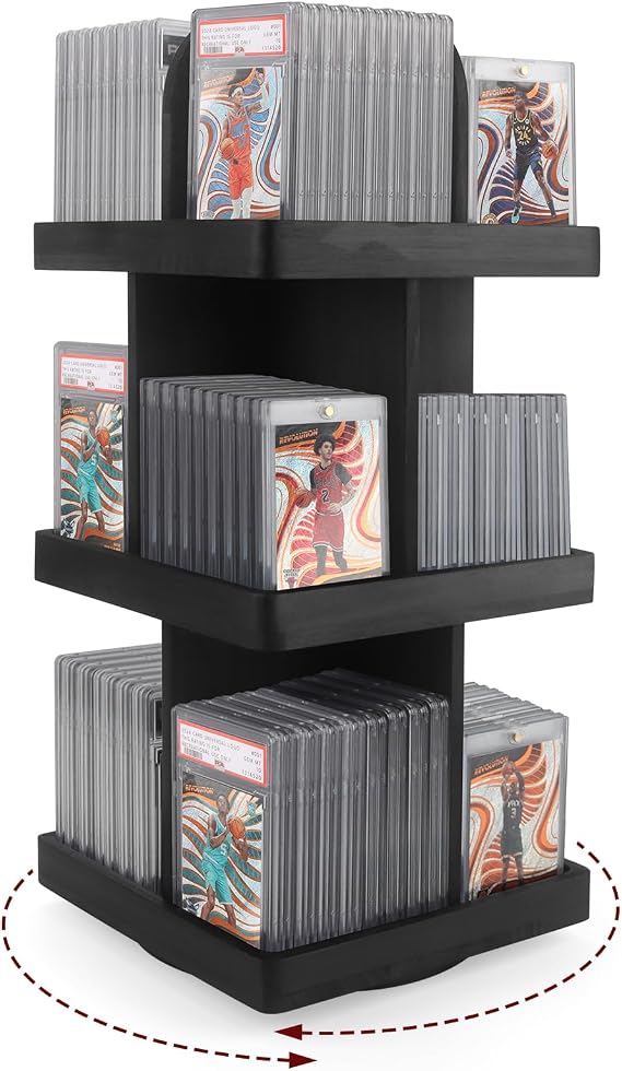 360 Rotating 3-Layer Trading Card Display Stand 12 Compartment Shelf for Holds 120+ PSA/CGC/PGS Slab Cards, Sports Game Graded Card Display Storage, Desktop Collector Showcase & Storage