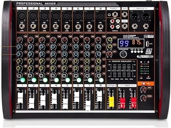 Audio Mixer, 8 Channel Digital Mixer Mixing Console USB Computer Power Live Broadcast Recording DJ Equipment Professional