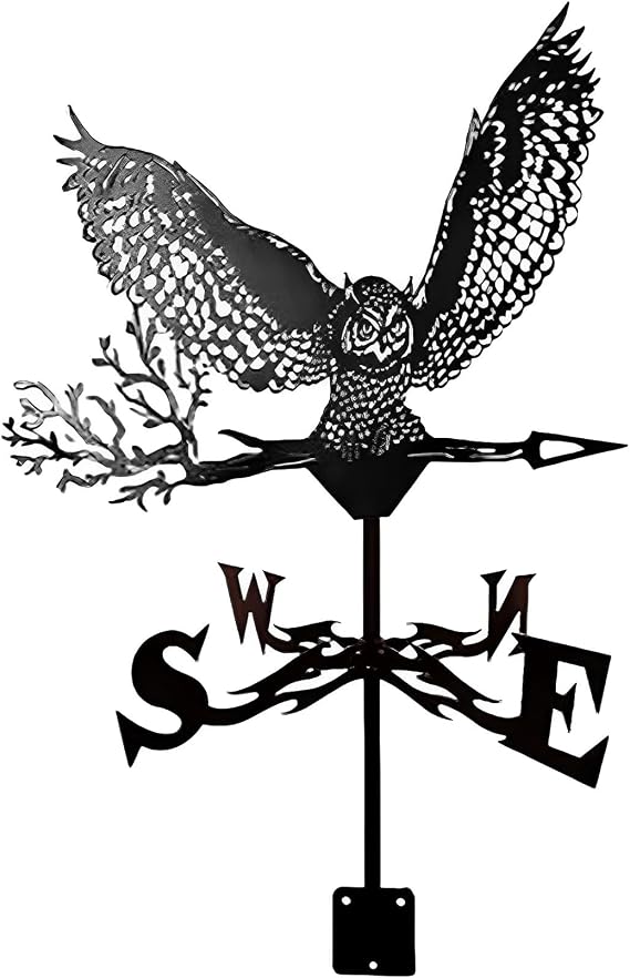 Roofs Decor Weather Vane Owl Weathervane,Metal Animal Weathervane, Iron Art Garden Ornaments Outdoor, Wind Vane for House Garage Cupola Barn or Pavilion