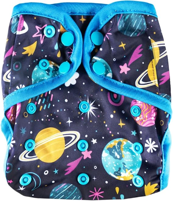 OsoCozy One Size Reusable Cloth Diaper Covers - Adjustable Snap Fit & Double Leg Gussets for Baby Boys & Girls from 8-35 Pounds - Planets & Stars