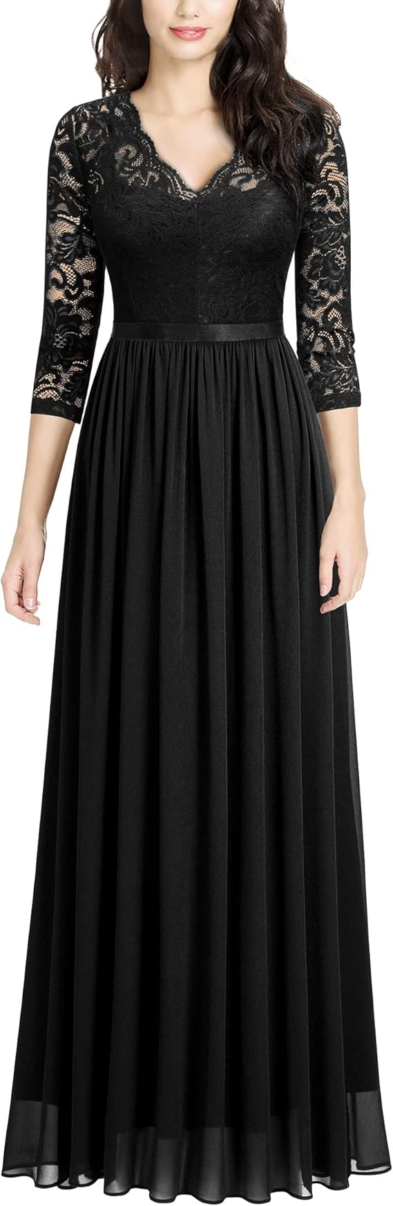 MISSMAY Women's Vintage Floral Lace V Neck Evening Bridesmaid Formal Long Dress