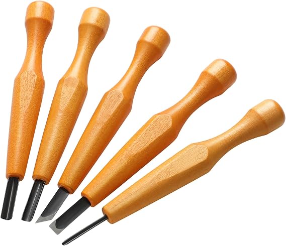 WILLBOND 5 Pcs Linoleum Carving Tool Set Wood Handle Linocut,Assemble