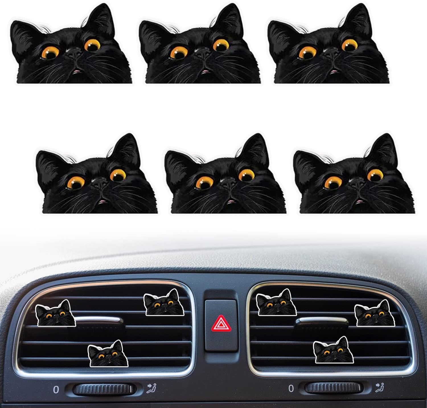 Black Cat Air Vent Clips, 6 Pcs Cute Black Bombay Kitten Cat Car Air Fresheners Vent Clips Funny Car Decoration Interior Decor Accessories for Women Men