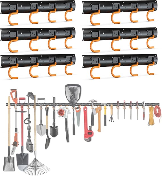 3-H 616" All Metal Garden Tool Organizer, Garage Tool Organizer, Broom Holder Wall Mount for Garage, Shed, Garden, Basement Hanging and Organizing Rake, Mop, Shovel, Hose