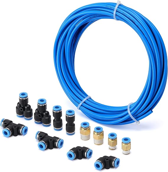 Air Hose Pipe Tube Kit 6mm OD with 1/4 Push to Connect Air Fittings (13 PCS),Pneumatic Air Line Connector