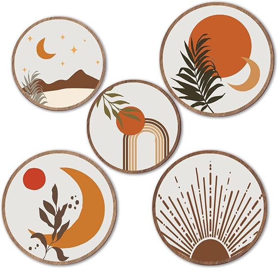 ONIZHITY 5 Pcs Boho Wall Decor - Farmhouse Geometric Boho Hanging Decor with 10'' and 8'' Minimalist Bohemian Wall Art for Bedroom, Apartment, Home