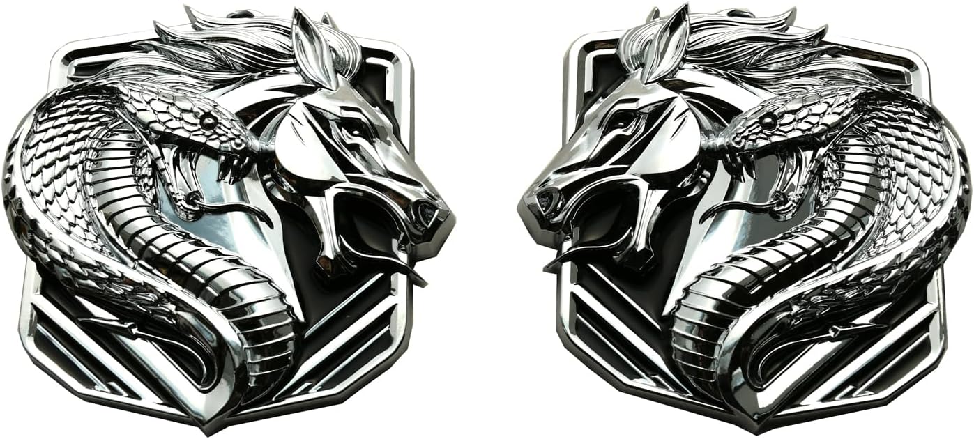 Pair New Custom Cobra Emblems Left Right 3D Badge Replacenment for Bronco F150 2024 Mustang GT Dark Horse Angry Aggressive Chrome