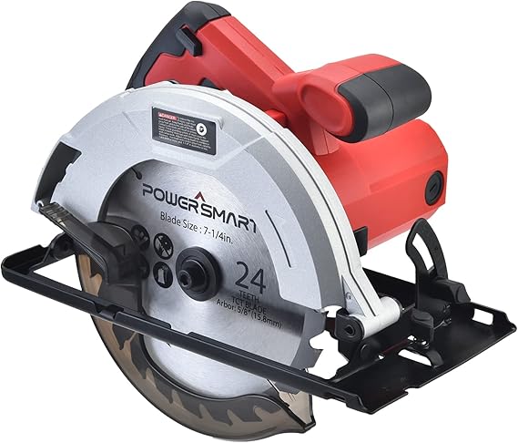 PowerSmart 14 Amp 7-1/4 Inch Large Circular Saw, Corded Wood Saw Red