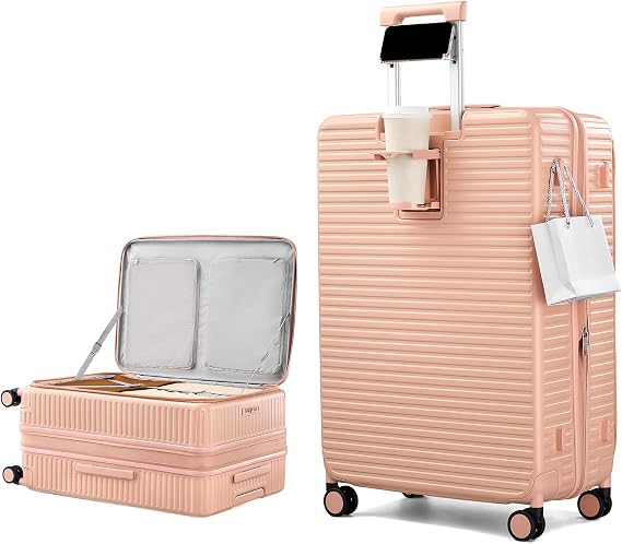 HanTrip 28 Inch Top Opening Hard Case Checked Luggage with Wheels, Pink