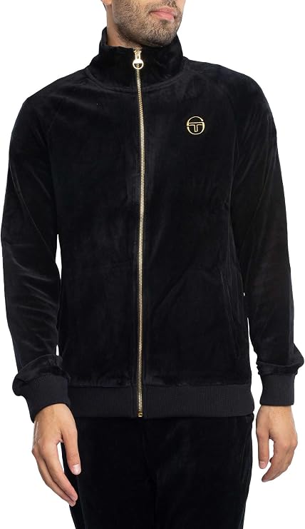 Sergio Tacchini Men's Court Velour Track Jacket, Black, M