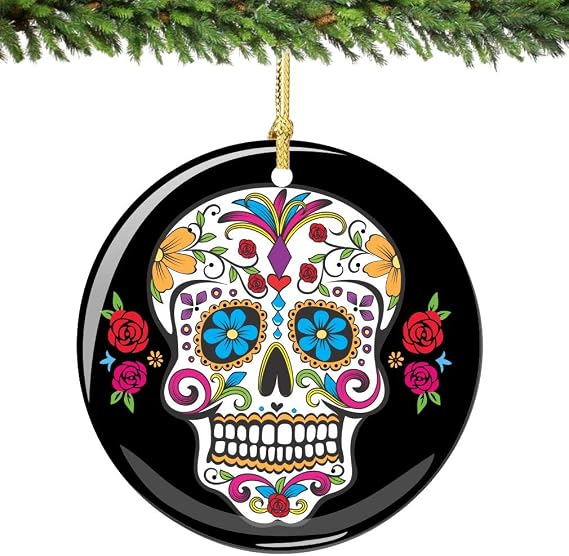 Sugar Skull Christmas Ornament Porcelain Double Sided