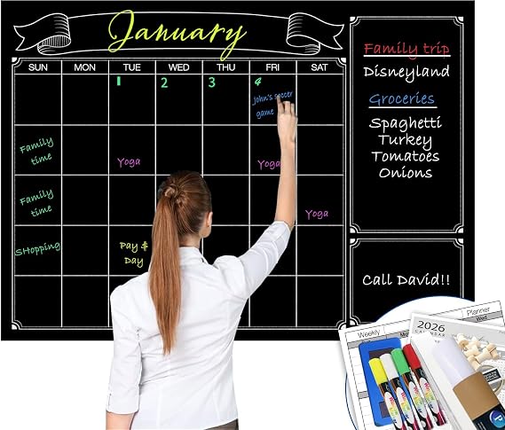 Extra Large Chalkboard Calendar for Wall, Dry Erase Wall Calendar 38x50in