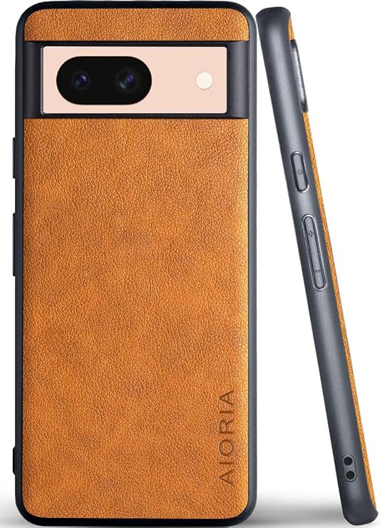 for Google Pixel 8A Case, 6.1 inch Premium Leather Cover Retro Design Full Protective Phone Case for Google Pixel 8A 5G (Orange)