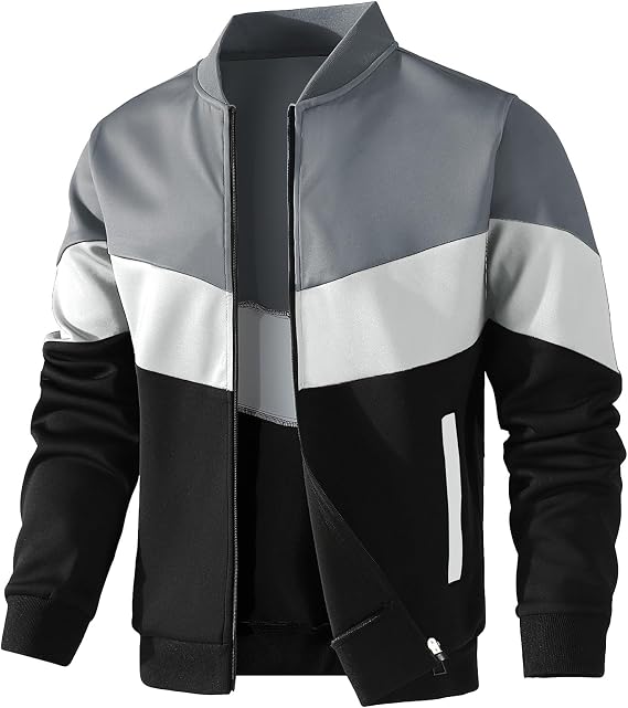 HYPESTFIT Men's Lightweight Stretch Bomber Jacket Transition Jacket Casual Colour Block