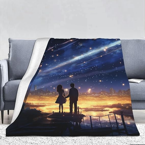 Throw Blanket Normal Bed Blanket Lovers Starlight Night Flannel Blankets for Sofa Reversible Plush Blanket Soft Cozy Throw Blankets for Couch Camping All Seasons