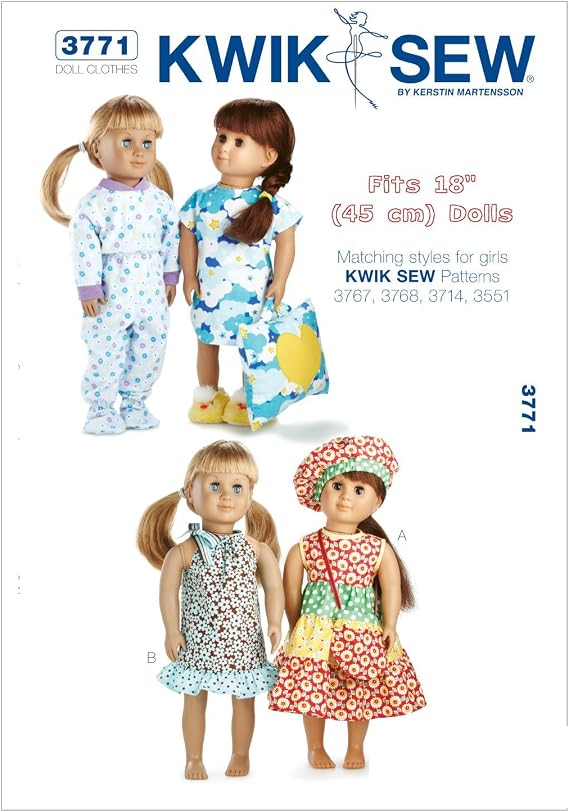 Kwik Sew K3771 Doll Clothes Sewing Pattern, Size Fits 18-Inch Dolls