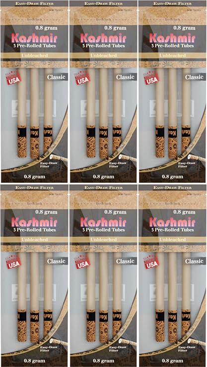 Kashmir Unbleached Classic Tubes with Natural Paper, for Convenient, Portable, and Easy to Fill 3 - Pack of 6