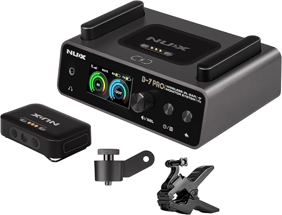 NUX B-7 Pro Stereo Wireless in-Ear Monitor System, 24-bit 48 kHz Stereo Audio, 2.4 GHz Interference-Free, Automatic Setup, 3-Level Stability, 5 Earphone EQ Presets, Range Up to 165 Ft
