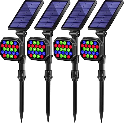 Color Solar Spot Lights Outdoor, Bright Solar Outdoor Light Waterproof, 7 Color Auto ChangingFixable LED RGB Lights, Solar Landscape Spotlights Outdoor Ambient Lighting for Garden Pool, 4Pack