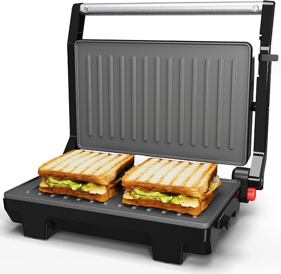 Sunvivi Panini Press Sandwich Maker: Electric Panini Press Grill with Locking Lid, Portable Indoor Panini Maker with Nonstick Plates, 1000W Double-sided Grill with 180 Flat Opening, Easy to Clean