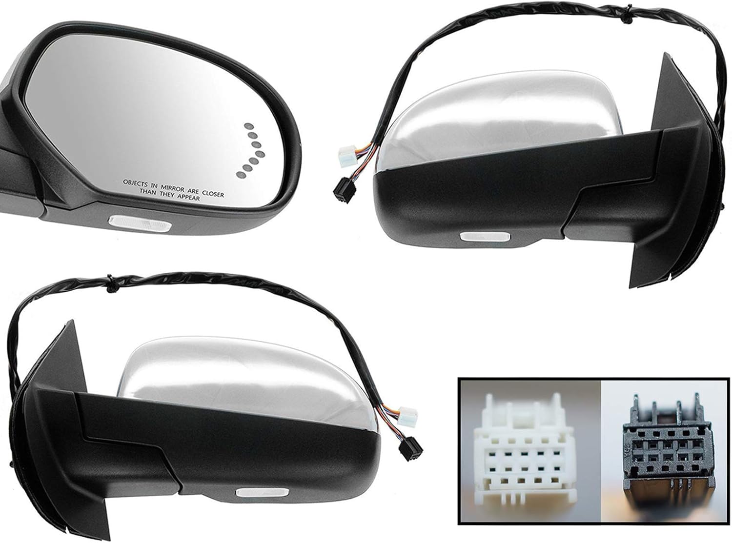 APA Replacement Power Folding Mirror for 2007-2014 SILVERADO SIERRA YUKON TAHOE SUBURBAN AVALANCHE with 7 Dot LED Signal Memory Puddle Light Heated Chrome Cover Right Left Pair GM1321499 GM1320499