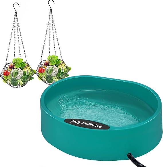 Heated Water Bowl for Chicken, Large Capacity 125OZ Poultry Water Heate Bundle with Hanging Chicken Feeder, Foldable 6.5inches Large Poultry Vegetable Fruits Feeder Basket