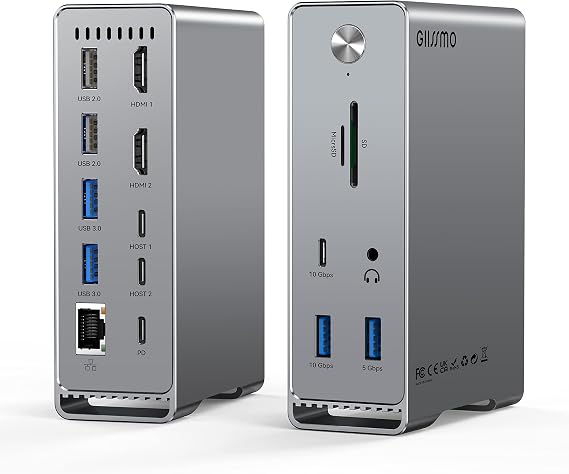 MacBook Pro Docking Station, 14-in-2 Dual USB C Docking Station Dual Monitor for MacBook Pro (Not M1/ M2) MacBook Air Dock with Dual 4K HDMI 60Hz, 10Gbps USB, RJ45, Audio, SD/TF Slots, 87W PD