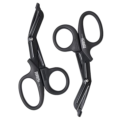 Madison 2 Pack Supply Lefthand Scissors - Black Stainless Steel with Teflon Surface, PP Handler on-Stick Coated Blades Medical Scissors - Durable Fluoride-Coated Trauma Shears - Black