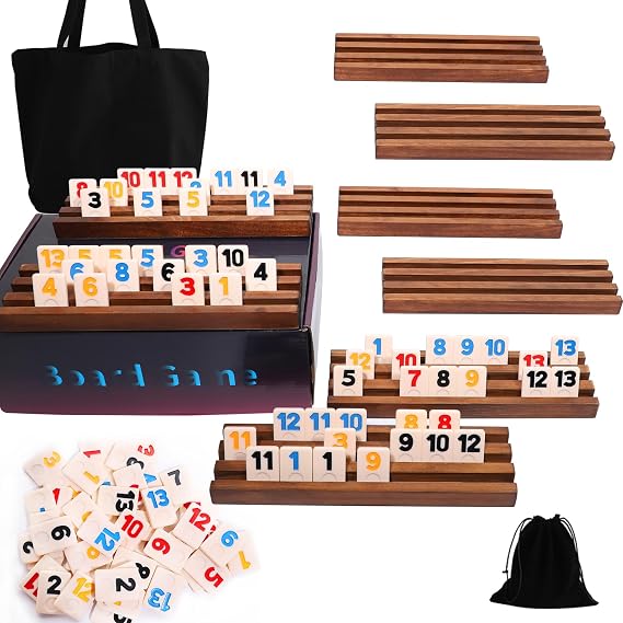 Rummy Cube Game Original - Rummy Cube Game 6-8 Players with 212 Tiles and 8 Wooden Racks - Classic Board Games for Family and Party