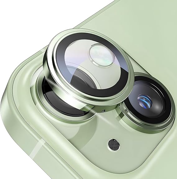 Minesk iPhone 15-15 Plus ile Uyumlu Safir Kamera Lens Koruyucu Kolay Kurulum Kitli Çizilmez Safir Cam ve Titanyum Alaşım Çerçeve (Yeşil, Safir Cam)