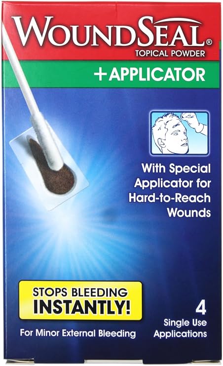 WoundSeal Topical Powder + Applicator for Minor External Bleeding, 4 Single Use Applications