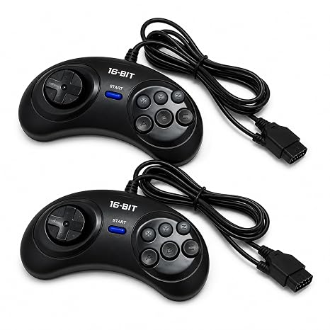 Yexlisfone 2-Pack 16 Bit Game Controller 6 Button for SEGA Genesis - Black