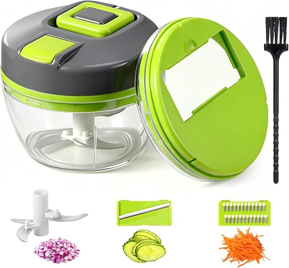 Diboniur Manual Food Chopper 520ml, 3-in-1 Vegetable Cutter with Pull Cord