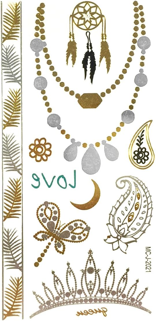Wrapables Celebrity Inspired Temporary Tattoos in Metallic Gold Silver and Black, Medium, Dream Catcher