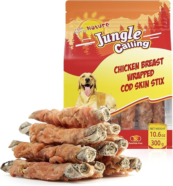 Jungle Calling Rawhide-Free Dog Treats, Chicken Wrapped Cod Skin Sticks