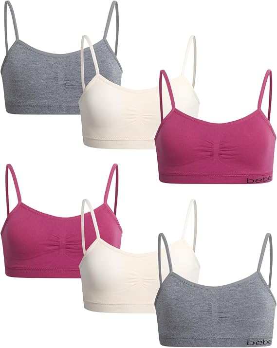 bebe Girls Training Bras 6 Pack Soft Stretch with Removable Pads