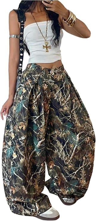 GORGLITTER Women's Barrel Pleated Oversized Wide Leg Cargo Pants