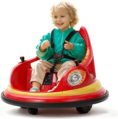 Sophia & William Bumper Car for Toddlers, 12 V Electric Ride On Car for Kids wParent Remote Control, 360 Spin, LED Lights & Music,DIY Stickers, Red