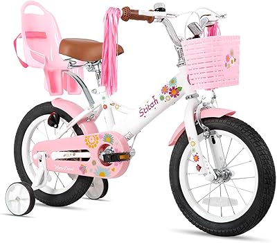 JOYSTAR Kids Bike for 2-7 Years Girls Boys wo Dual Handbrake 12 14 16 Inch Princess Girls Bike with Training Wheels Doll Seat Streamers Boys Bikes with Flag & Water Bottle, Kids Bicycle
