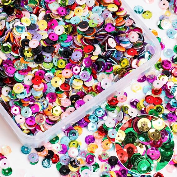 12000Pcs Bulk Loose Flake Sequins Rainbow Cup Paillette Confetti 5MM for DIY Crafts Wedding Party Christmas Decoration with Storage Box 80 Grams