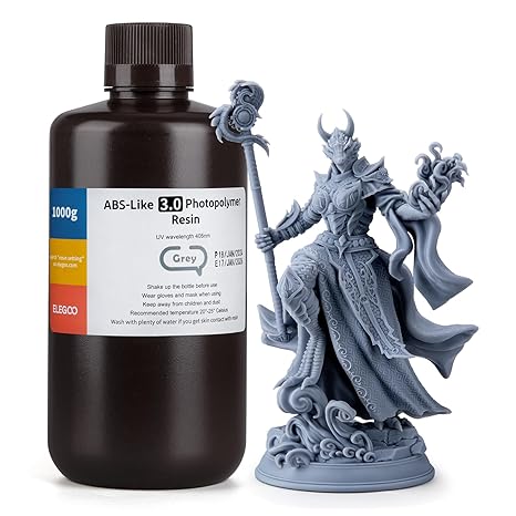 ELEGOO ABS-Like 3D Printer Resin 3.0, 405nm UV-Curing Photopolymer Resin for LCD/DLP 3D Printing, with Enhanced Strength and Toughness, High Precision, Low Viscosity, Grey 1000g