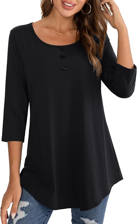 BAISHENGGT Womens Tops 3/4 Sleeve Round Neck Casual Tunic Tops Dressy Casual Blouses