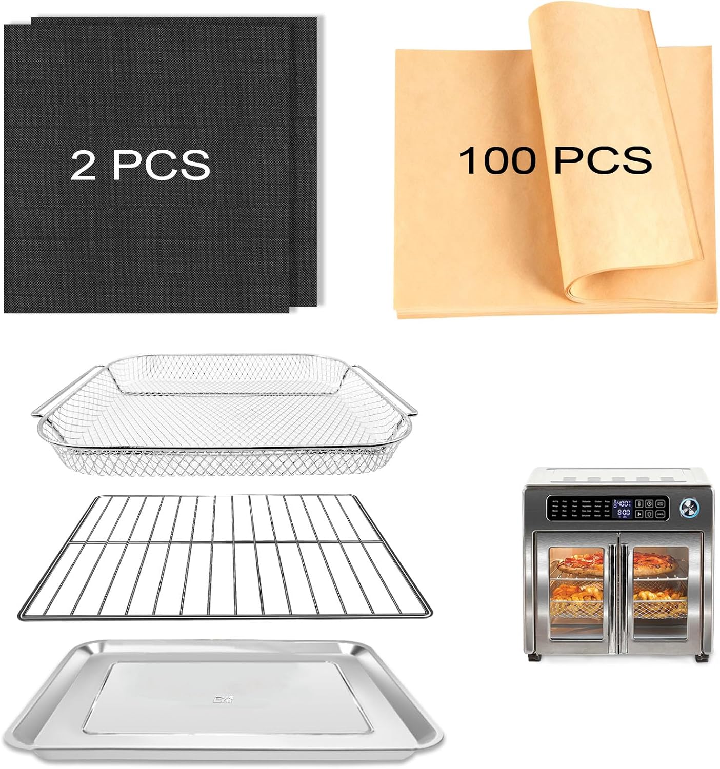 Air Fryer Accessories Set, 5-Piece Kit Compatible with Emeril Lagasse 26 Qt Extra Large & 360, Includes Grill, Baking Pan, Rack, Parchment Paper, Heat-Resistant Mat