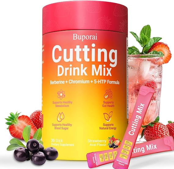 Cutting Mix, Cutting Drink Mix, Berberine, Chromium, FOS, Yerba Mate | & 5-HTP, Energy & Gut , Metabolic Support, Vegan, Sugar-Free, Non-GMO, 30 Stick Packs