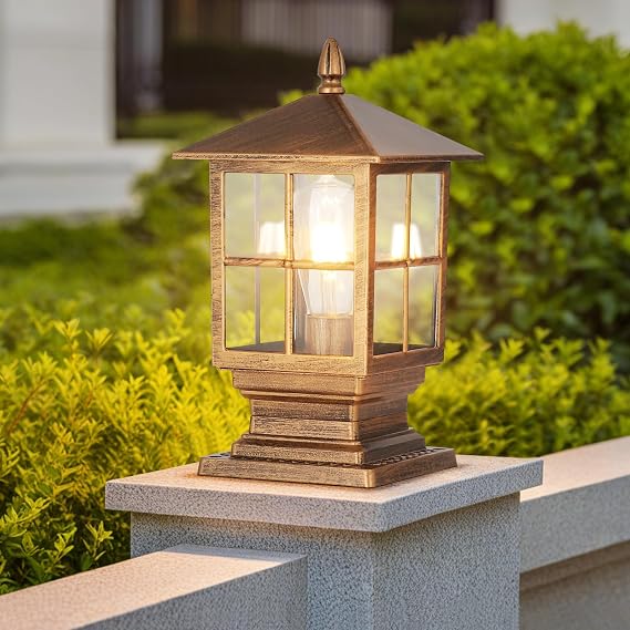 SLAWA Modern Exterior Pillar Lights - Outdoor Garden Patio Post Lights with Glass Lampshade