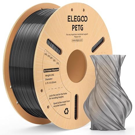 ELEGOO PETG Filament 1.75mm Transparent Grey 1KG, Translucent 3D Printer Filament High Precision, Strong & Durable 1kg Spool(2.2lbs) Fits for Most FDM 3D Printers