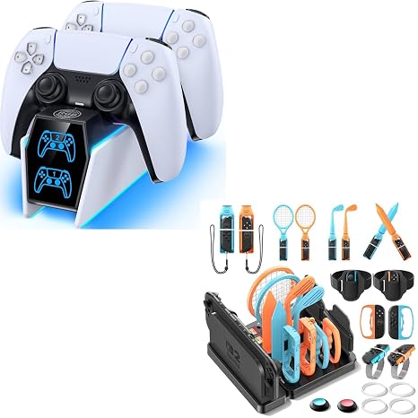 PS5 Controller Charger Station & Switch 2 Sports Accessories Bundle with Organizer Dock Station